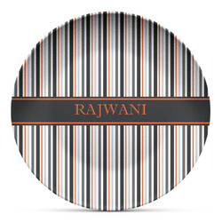 Gray Stripes Microwave Safe Plastic Plate - Composite Polymer (Personalized)