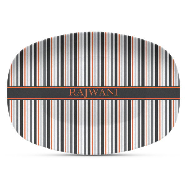 Custom Gray Stripes Plastic Platter - Microwave & Oven Safe Composite Polymer (Personalized)