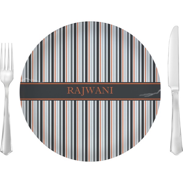 Custom Gray Stripes 10" Glass Lunch / Dinner Plates - Single or Set (Personalized)