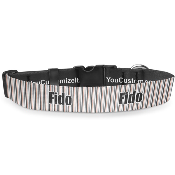 Custom Gray Stripes Deluxe Dog Collar - Large (13" to 21") (Personalized)
