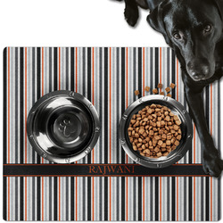 Gray Stripes Dog Food Mat - Large w/ Name or Text