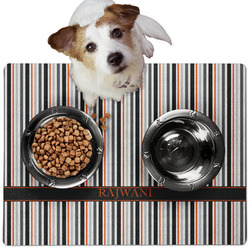 Gray Stripes Dog Food Mat - Medium w/ Name or Text