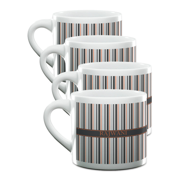 Custom Gray Stripes Double Shot Espresso Cups - Set of 4 (Personalized)