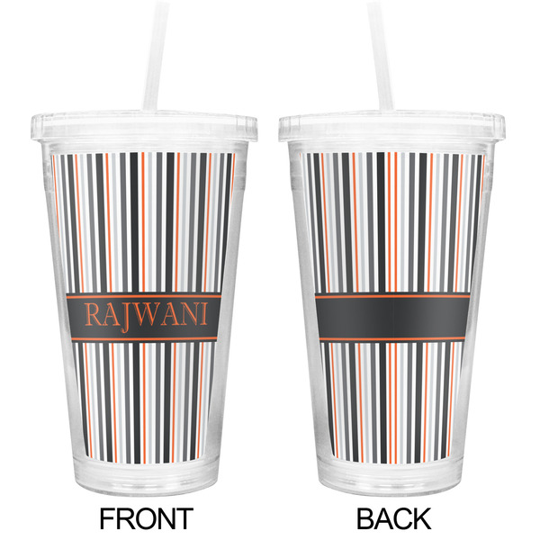 Gray Stripes Double Wall Tumbler with Straw - Approval
