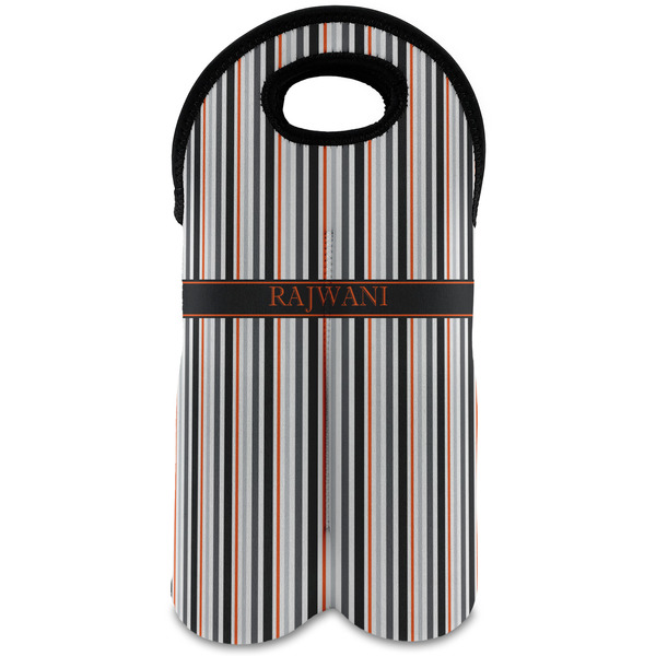Custom Gray Stripes Wine Tote Bag (2 Bottles) (Personalized)