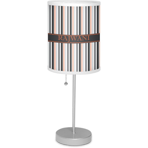 Custom Gray Stripes 7" Drum Lamp with Shade Linen (Personalized)