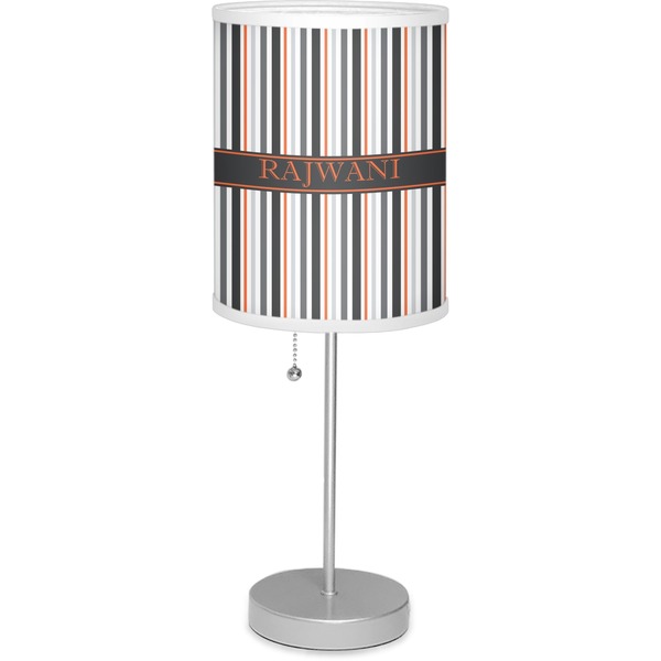 Custom Gray Stripes Lamp with Drum Shade (Personalized)