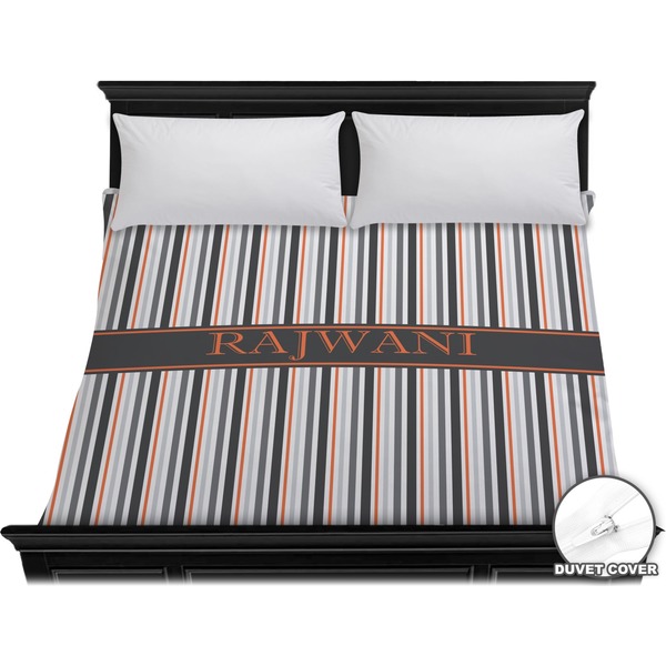 Custom Gray Stripes Duvet Cover - King (Personalized)