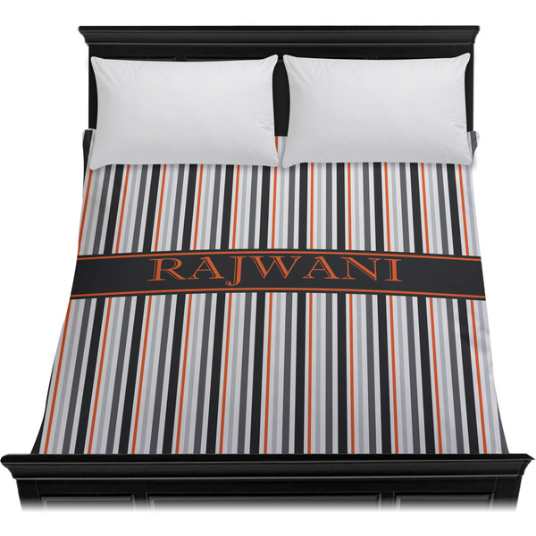 Gray Stripes Duvet Cover - Queen - On Bed - No Prop