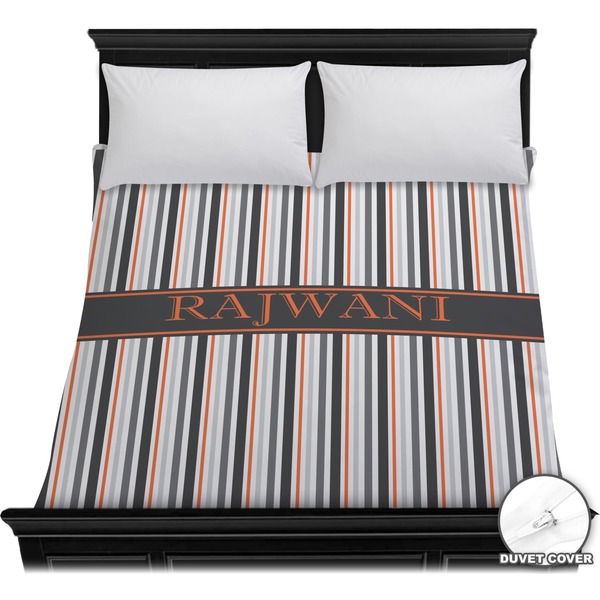 Custom Gray Stripes Duvet Cover - Full / Queen (Personalized)