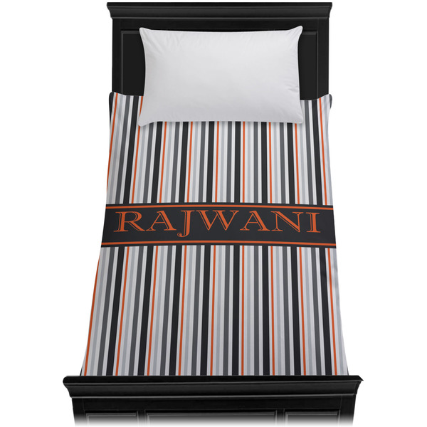 Gray Stripes Duvet Cover - Twin XL - On Bed - No Prop