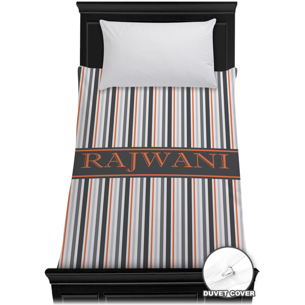 Custom Gray Stripes Duvet Cover - Twin XL (Personalized)