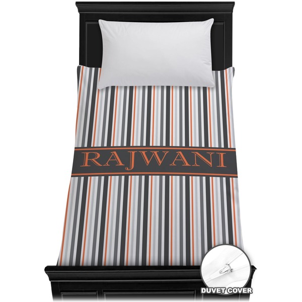 Custom Gray Stripes Duvet Cover - Twin (Personalized)