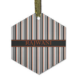 Gray Stripes Flat Glass Ornament - Hexagon w/ Name or Text