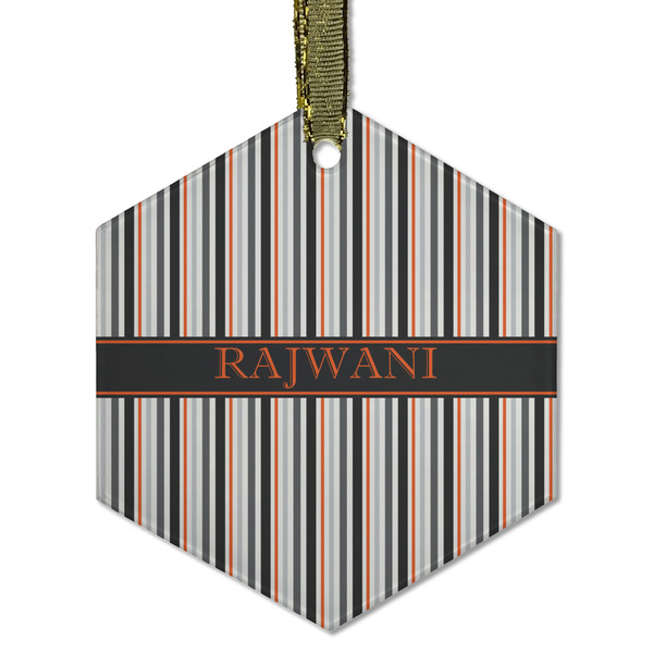 Gray Stripes Frosted Glass Ornament - Hexagon