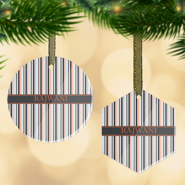 Custom Gray Stripes Flat Glass Ornament w/ Name or Text
