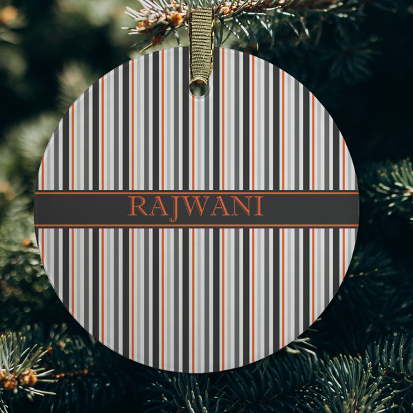 Gray Stripes Frosted Glass Ornament - Round (Lifestyle)