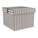 Gray Stripes Gift Box with Lid - Canvas Wrapped - Large (Personalized)