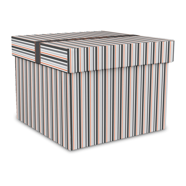 Custom Gray Stripes Gift Box with Lid - Canvas Wrapped - Large (Personalized)