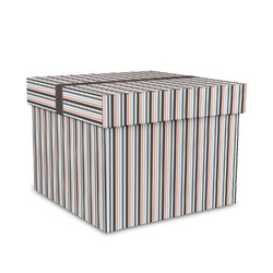 Gray Stripes Gift Box with Lid - Canvas Wrapped - Medium (Personalized)
