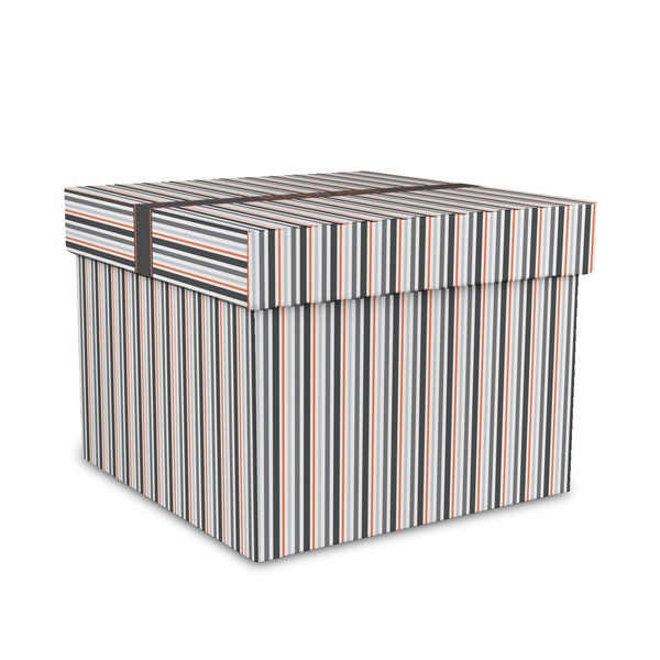 Custom Gray Stripes Gift Box with Lid - Canvas Wrapped - Medium (Personalized)