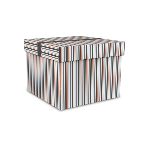 Custom Gray Stripes Gift Box with Lid - Canvas Wrapped - Small (Personalized)