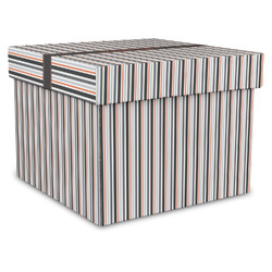 Gray Stripes Gift Box with Lid - Canvas Wrapped - X-Large (Personalized)