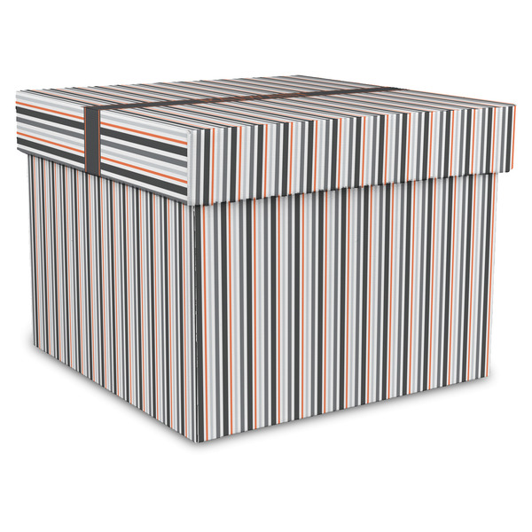 Custom Gray Stripes Gift Box with Lid - Canvas Wrapped - X-Large (Personalized)
