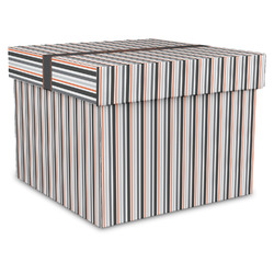 Gray Stripes Gift Box with Lid - Canvas Wrapped - XX-Large (Personalized)