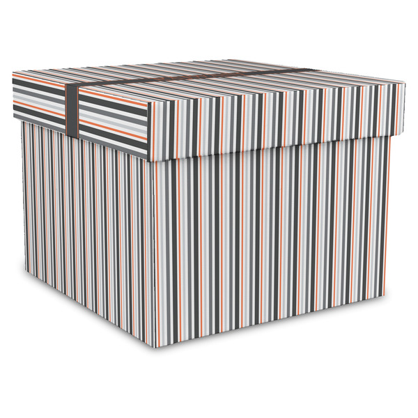 Custom Gray Stripes Gift Box with Lid - Canvas Wrapped - XX-Large (Personalized)
