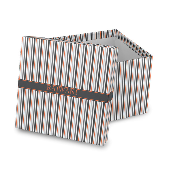 Custom Gray Stripes Gift Box with Lid - Canvas Wrapped (Personalized)