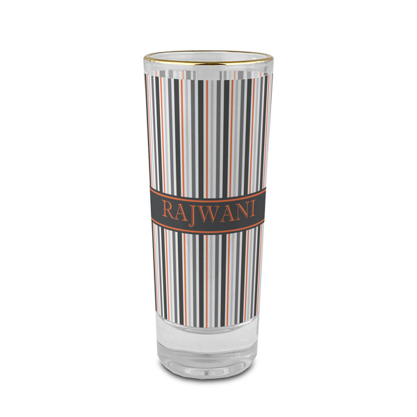 Custom Gray Stripes 2 oz Shot Glass -  Glass with Gold Rim - Set of 4 (Personalized)