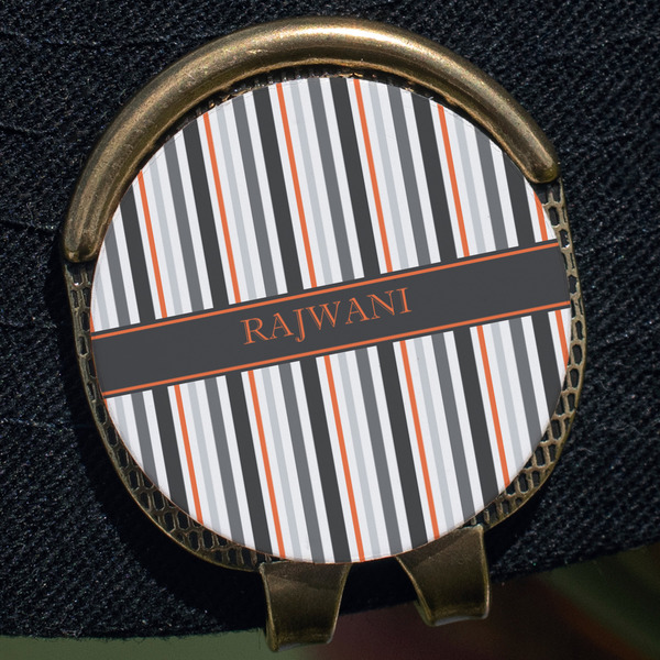 Gray Stripes Golf Ball Marker Hat Clip - Gold - Close Up