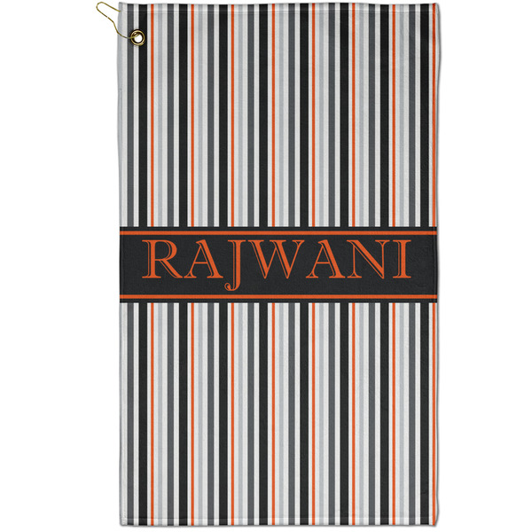 Custom Gray Stripes Golf Towel - Poly-Cotton Blend - Small w/ Name or Text