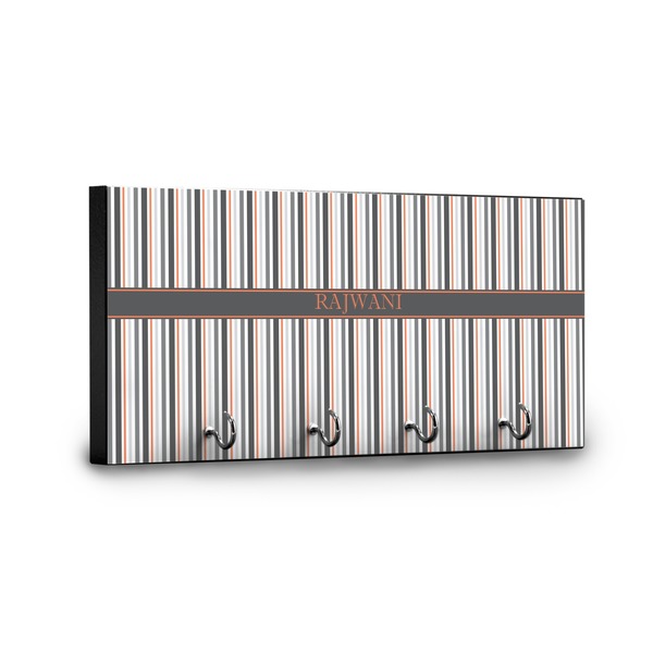 Gray Stripes Key Hanger - Front View with Hooks