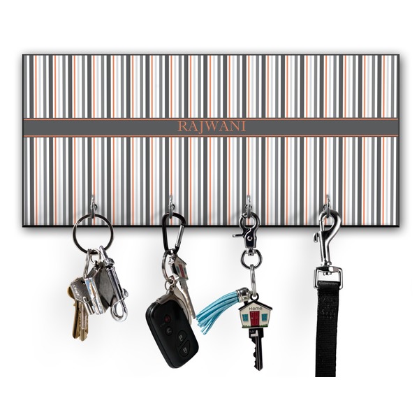 Custom Gray Stripes Key Hanger w/ 4 Hooks w/ Name or Text