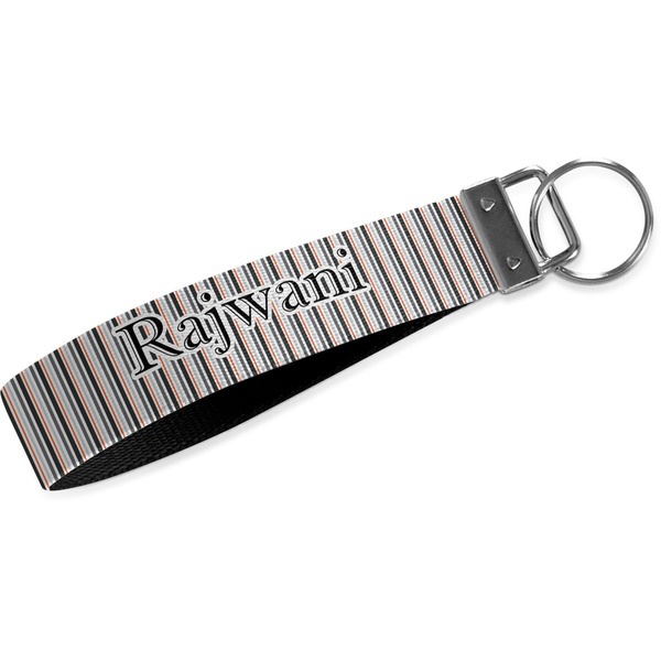Custom Gray Stripes Wristlet Webbing Keychain Fob (Personalized)
