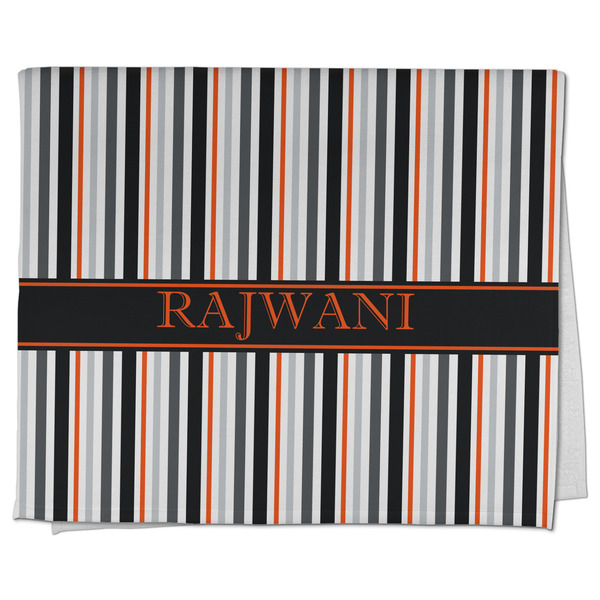 Custom Gray Stripes Kitchen Towel - Poly Cotton w/ Name or Text