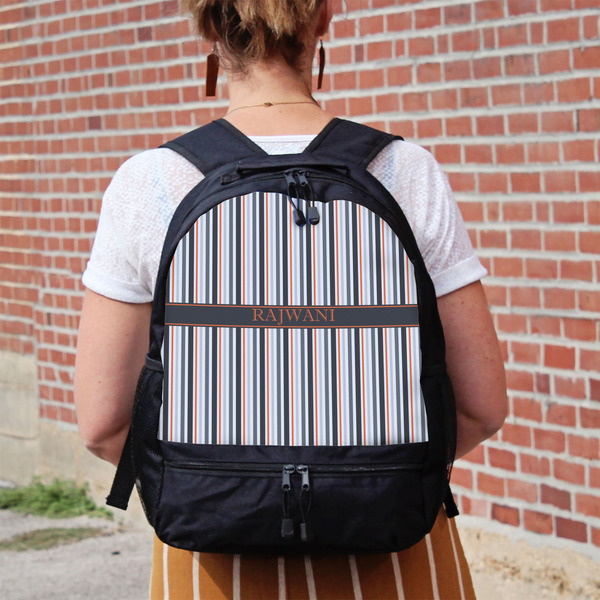 Gray Stripes Large Backpack - Black - On Back