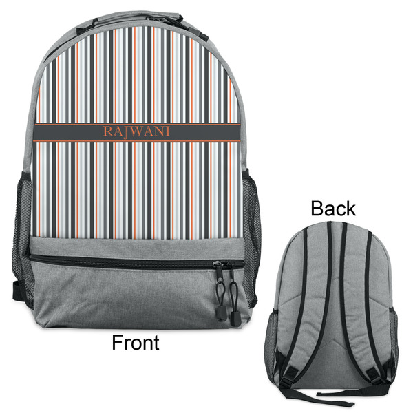 Gray Stripes Large Backpack - Gray - Front & Back View