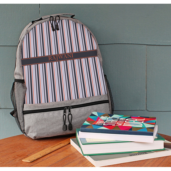 Gray Stripes Large Backpack - Gray - On Desk