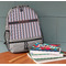 Gray Stripes Large Backpack - Gray - On Desk