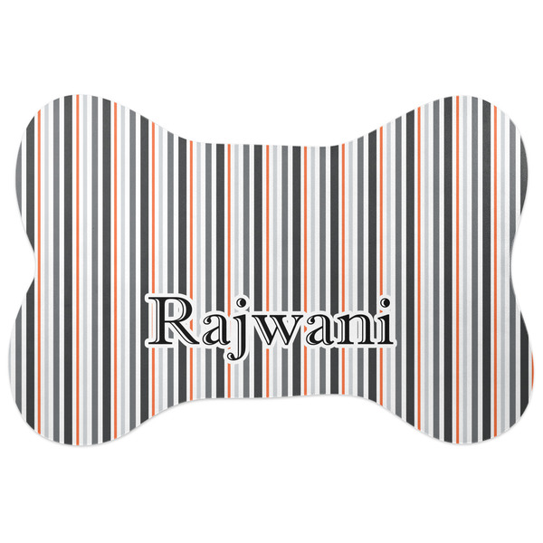 Custom Gray Stripes Bone Shaped Dog Food Mat (Personalized)