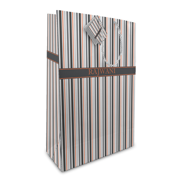 Custom Gray Stripes Large Gift Bag (Personalized)