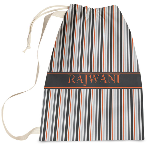 Custom Gray Stripes Laundry Bag - Large (Personalized)