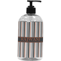 Gray Stripes Plastic Soap / Lotion Dispenser (16 oz - Large - Black) (Personalized)