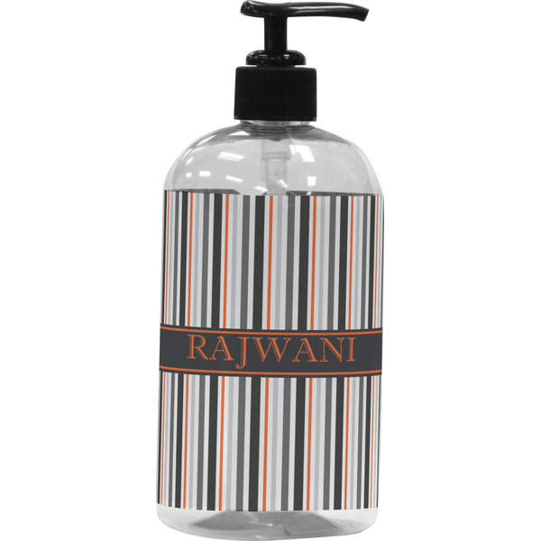 Custom Gray Stripes Plastic Soap / Lotion Dispenser (16 oz - Large - Black) (Personalized)