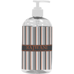 Gray Stripes Plastic Soap / Lotion Dispenser (16 oz - Large - White) (Personalized)