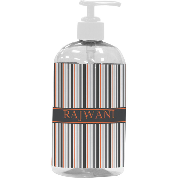 Custom Gray Stripes Plastic Soap / Lotion Dispenser (16 oz - Large - White) (Personalized)