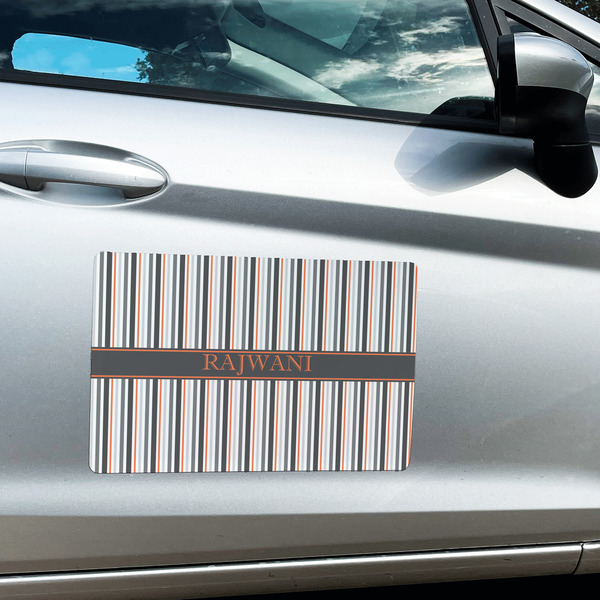 Gray Stripes Large Rectangle Car Magnets- In Context